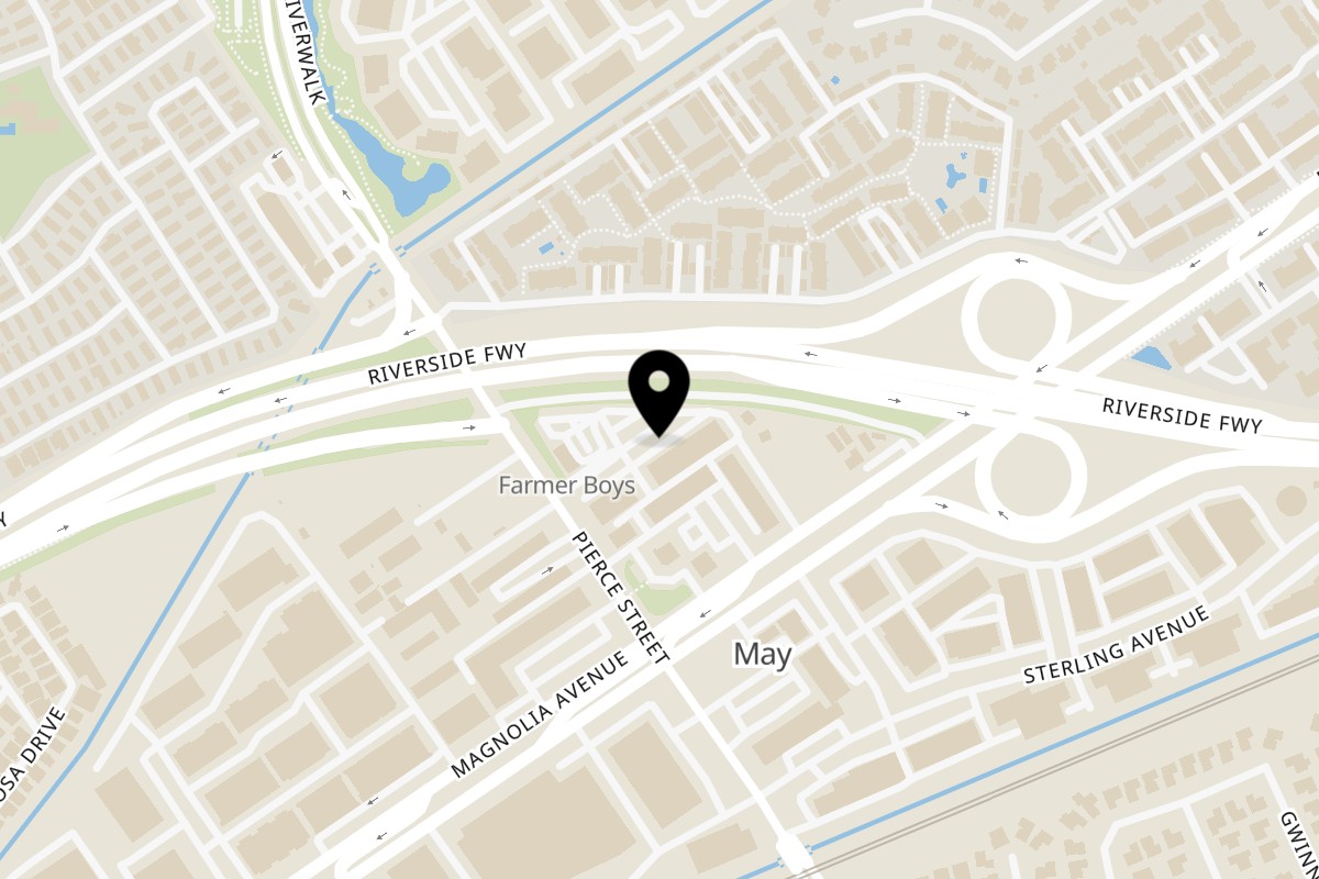 Map showing the location of Chilitos Mexican Grill on 3847 Pierce St Suite F in Riverside